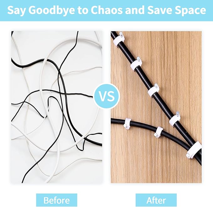 Cable Clips, 100 Pcs, 10mm, Wire Wall Clips with Steel Nails, Cable Management Organizer Clips, Cable Tacks Coax Holder Clips, RG6 RG59 CAT6 RJ45 Cable Cord Clips, White