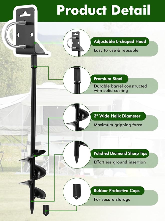 Ground Anchors Screw in,28" Set of 4 Mobile Home Anchors,Storage Shed Anchor Kit with Drill Bit,Ground Anchors Heavy Duty for Shed, Trampolines,Camping, Swing Sets