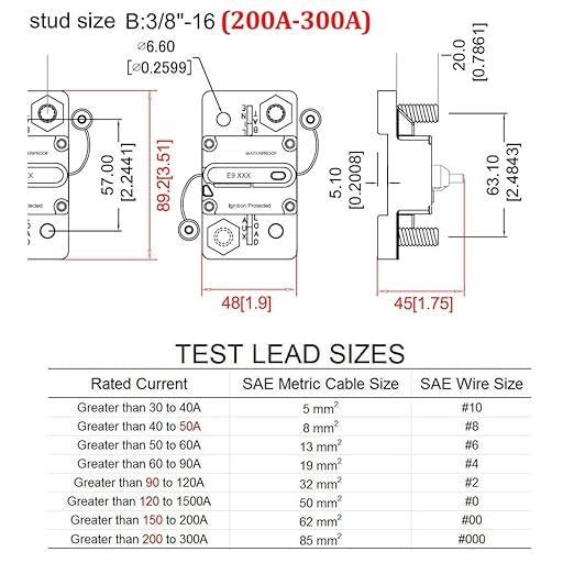 Heavy Duty 3/8"(M10) Studs Circuit Breaker 12V-48V 250A High Current with Manual Reset Switch for Car Audio Truck RV Travel Trailer Boat Marine Solar DC System Motors, 250Amp, UL, Waterproof