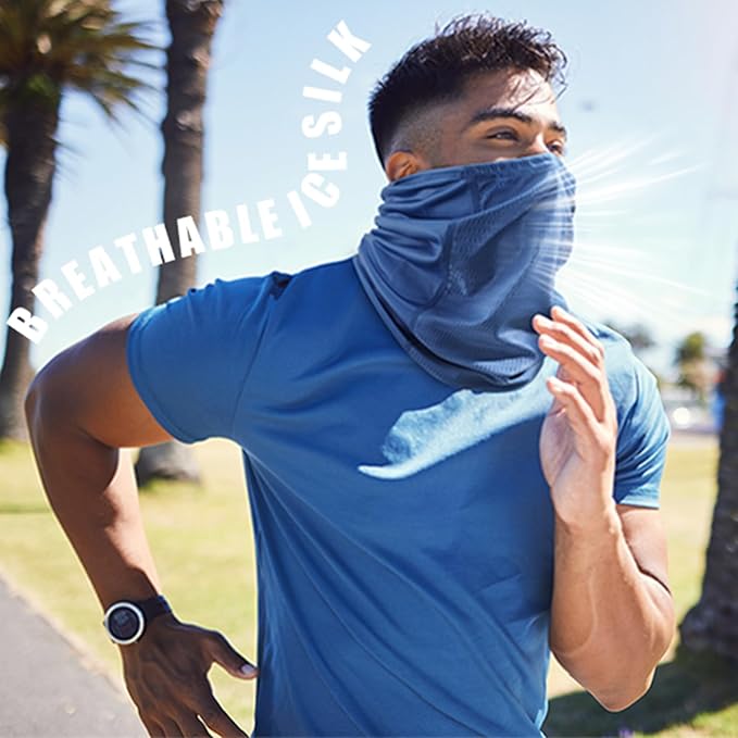 Geyoga Adjustable Cooling Neck Gaiter Breathable Summer Face Mask with Mesh Holes Strap UV Protection Neck Cover for Men