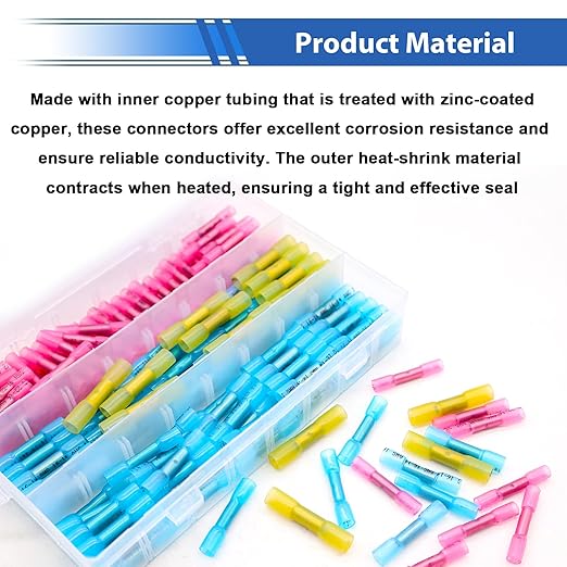 smseace 100PCS Heat Shrink Butt Connector with Crimping Tool 22-10AWG Waterproof Electrical Wire Crimp Connectors for Automotive Boat Stereo Industrial Equipment