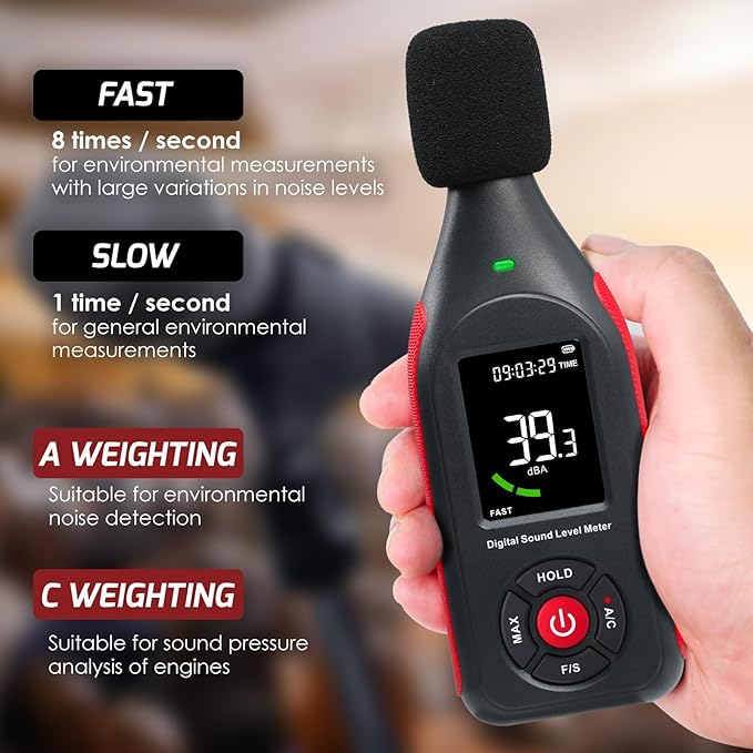 Decibel Meter Data Logger, Digital Sound Level Meter with Recording, dB Meter 30~130dB, 31,000 Data, 3Color Light Alarm, USB Rechargeable SPL Meter for Home, Classroom, Office, Neighbor, Industrial