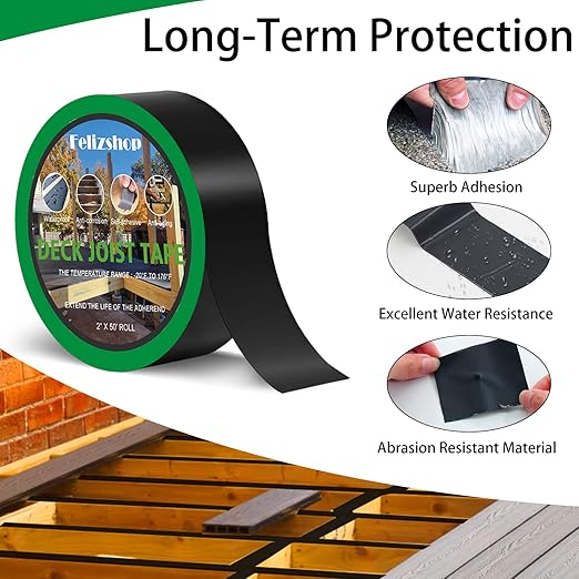 Butyl Joist Deck Tape, 2" X 50' Deck Joist Tape Waterproof Flashing Tape, Weather Resistance Self-Adhesive Joist Tape Decking for Deck Joist Beams Protection(12 Rolls)