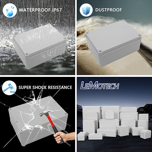 LeMotech Junction Box IP67 Waterproof Dustproof ABS Plastic Project Box for Electrical Outdoor Enclosure Gray 6.9 x 4.9 x 3 inch (175 x 125 x 75 mm),2 Pack