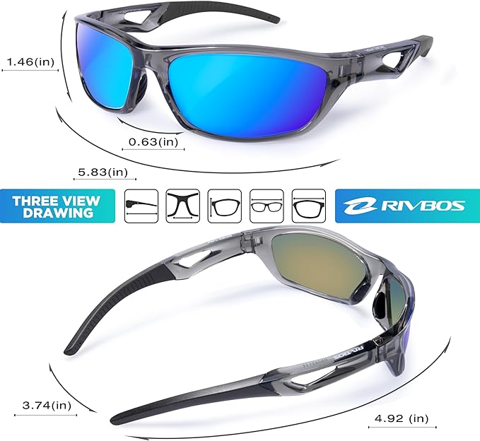 RIVBOS Polarized Sports Sunglasses Driving Sun Glasses Shades for Men Women Tr90 Frame for Cycling Fishing Running RB831