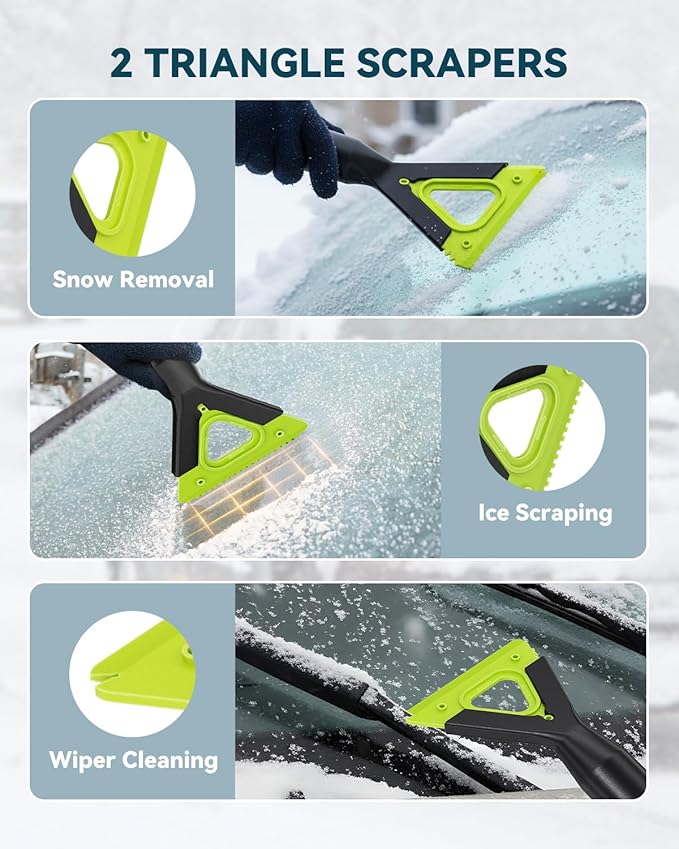 Upgraded 60'' Snow Brush & Snow Shovel with 2 Ice Scrapers, Extendable Snow Brush for Car Windshield with Squeegee, 4-in-1 Detachable Winter Snow Remover for Cars, SUVs, Trucks