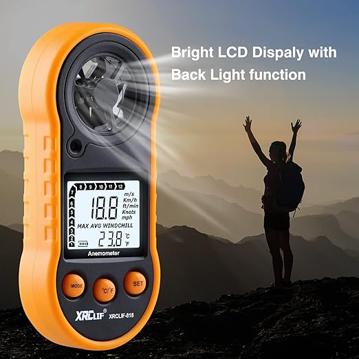 Digital Wind Speed Meter Anemometer Handheld Wind Gauges Air Flow Velocity Meter for Measuring Wind Chill Temperature Speed, Wind Meter Thermometer Gauge for Shooting Windsurfing Fishing Hunting
