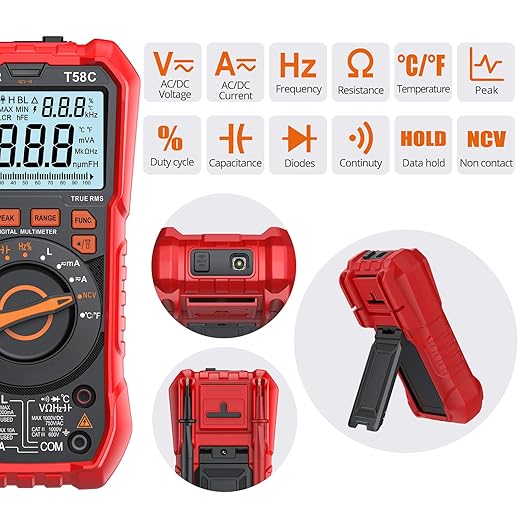 Proster Digital Multimeter Tester True RMS 9999 Counts - Auto Ranging Multimeter, AC DC Voltage Current Meter with NCV Inductance Backlight Temperature Capacitance Test Meter Electrical