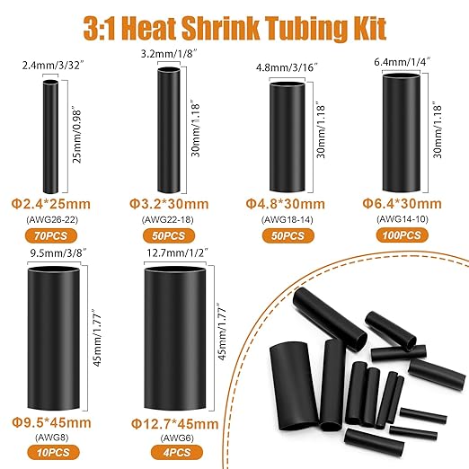 mankk 568PCS Heat Shrink Tubing Kit and Non Insulated Butt Connectors Kit 26-6 Gauge Tinned Red Copper Butt Connector Uninsulated Wire Crimp Connector