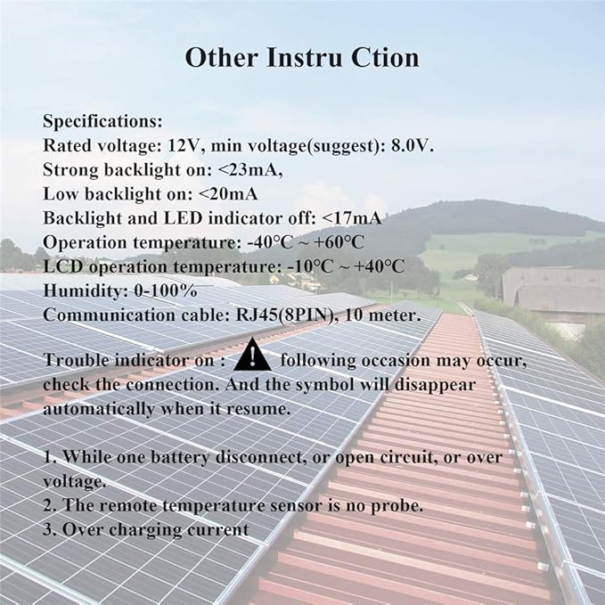 EPEVER Meter MT-1 Remote with LCD Display for Solar Charge Controller EPIPDB-COM Series 10A/20A Dual Battery Solar Panel Charging System