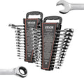 VEVOR Combination Wrench Set, 26-Piece SAE and Metric, 72 Teeth, Cr-V Steel Ratcheting Wrench Set, with Rack Organizer, Open End, Clear Size Labels, for General Household, Automotive Repairs, Silver