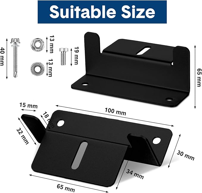Tatuo 16 Sets Solar Panel Mounting Brackets Z Bracket Aluminum Alloy Solar Panel Mounting Brackets Kit with Nuts and Bolts for Boat, Wall and Other Off Gird Roof Installation, Black