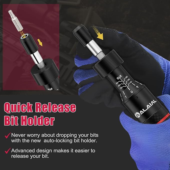 Torque Screwdriver Set 10-60 in-lb, Adjustable Inch-Pound Torque Driver Kit with S2 Steel Bits & Case – Prevents Over-Tightening for Bike Repair, Scope Mounting & Optics