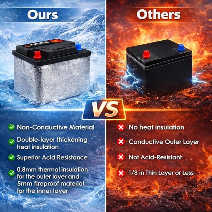 Battery Wrap Heat Shield Barrier Cell Saver Battery Insulation Kit (40'' x 8'')