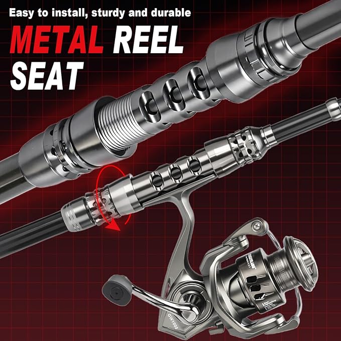 Sougayilang Fishing Rod and Reel Combo – 5.9FT Telescopic Carbon Fiber Fishing Pole with 12+1 BB Spinning Reel, Saltwater Freshwater Kit
