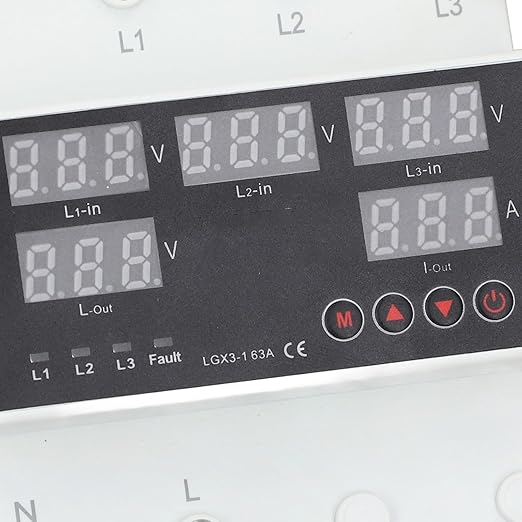 Automatic Transfer Switch 63A 3P4W with LED Display and Adjustable Voltage Protector for Home Generators and Inverters (AC110V)