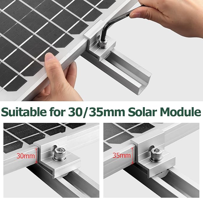 JiGiU 6PCS Solar Panel Mounting Bracket Kits with 7.87 in Aluminium Solar Panel Mounting Rail 30mm/35mm Solar Panel End Clamps Solar Panel Z-Bracket for Metal Roof, Tin Roof, Flat Roof, Sheet Roof