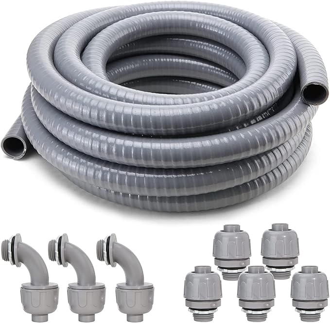 DWALE Liquid-Tight Conduit and Connector Kit,Flexible Non Metallic Liquid Tight Electrical Conduit,3/4inch 100ft Electrical Conduit Kit,with 5 Straight and 3 Angle Fittings Included,3/4 in. Dia