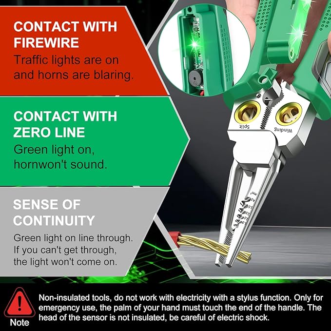 8 in 1 Wire Stripping Pliers with Voltage Tester, Multi-function Wire Stripper Electrician's Pliers, Electric Wire Stripping Tool, Electrician Repair Tool (Green)