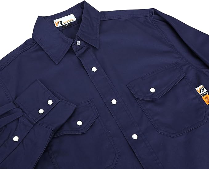 VATRENUS FR Shirts for Men 6.5oz Button Down Flame Resistant 100% Cotton Men's Pre-Washed Fire Retardant Work Shirt