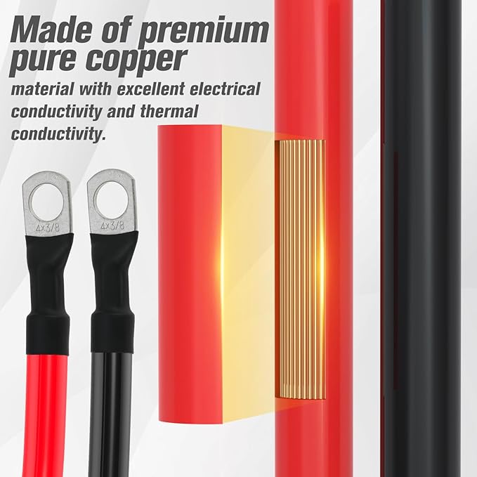 4 AWG Battery Cable 4AWG Gauge Battery Inverter Cables for Automotive Solar Marine Boat RV Car Motorcycle (4 AWG, 1FT, 3/8")