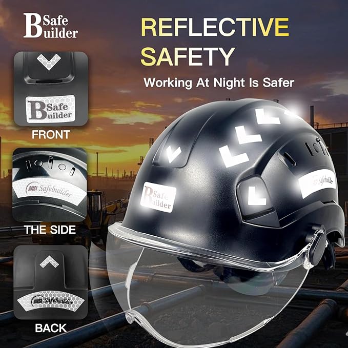 Construction Safety Helmet with Visor ABS Hard Hat Adjustable Ventilation Hardhats Industrial Work Head Protection for Men Certified ANSI/ISEA Z89.1
