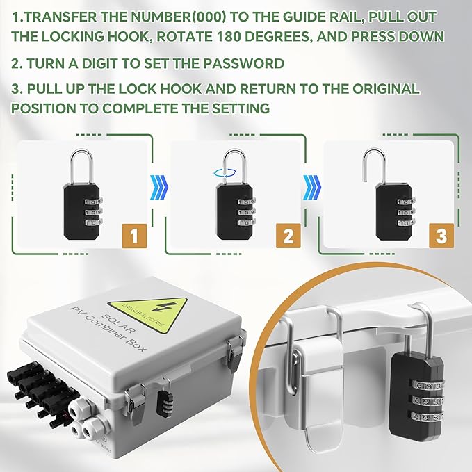 4 String Solar Combiner Box, IP65 Waterproof PV Combiner Box for On/Off Grid Solar System,with Lightning Arrester, 15A Rated Current Fuse & 63A Circuit Breaker(Plastic)