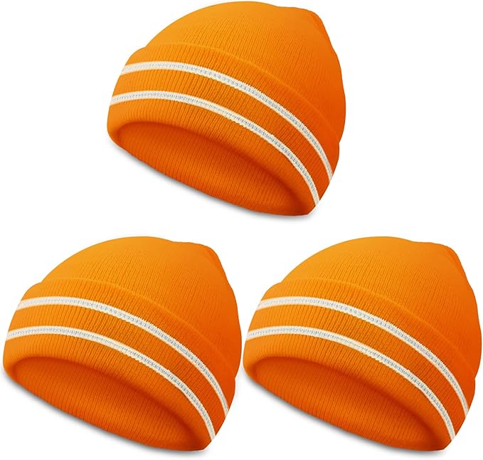JenPen 3 Pcs Safety Beanie Reflective Hat Winter High Visibility Unisex Knit Beanie Hat Running Cap Headwear for Men Women