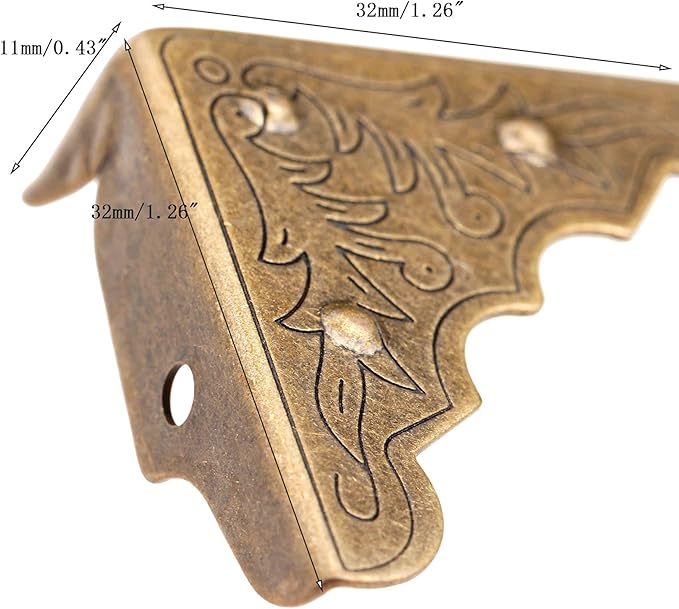 16Pcs Antique Brass Jewelry Box Corner Chest Corner Protector Guard Edge Cover-1.26"x1.26"x0.43"