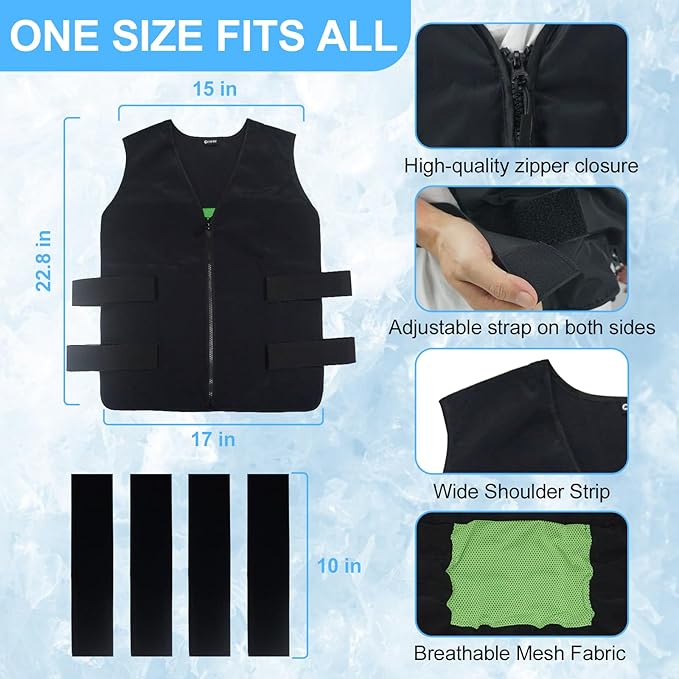 Cooling Vest with Ice Cells, Adjustable Unisex Cold Vest for Hot Weather, Reusable Cooling Gear for Outdoor Work