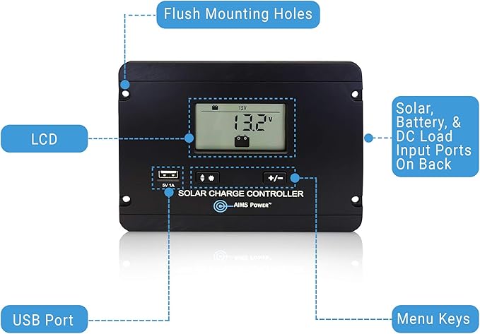 AIMS Power Flush Mount 30 Amp Solar Charge Controller 12/24V PWM