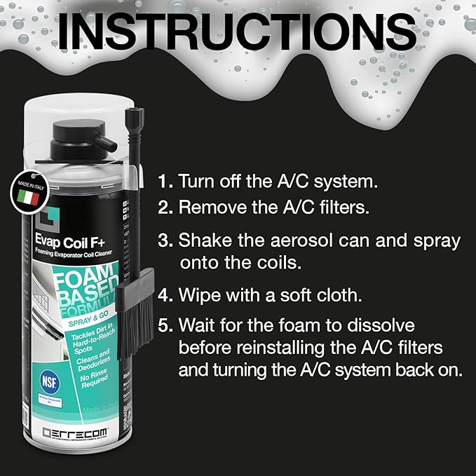 ERRECOM Evap Coil F+, Air Conditioner Foam Cleaner, NSF Certified (K4), 400 mL Aerosol Can