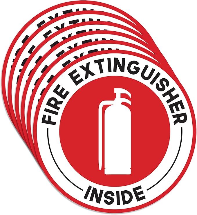 | Fire Extinguisher Inside Sticker (6 Pack), Size 2.75" – Strong Adhesive, Durable, Weatherproof Fire Extinguisher Stickers and Decals – Perfect Safety Signage for Businesses