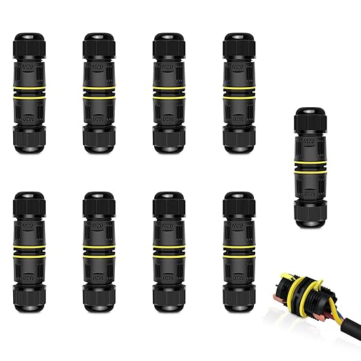 Junction Box Outdoor Waterproof Electrical Cable Connector,NineLeaf 9PK 3-PIN M20 Extension Electrical Cable Protector for Cable Diameter Ø5-12mm,for Outdoor Road Landscape Lights,External Cord Boxes