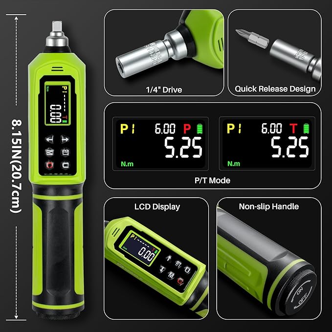 Digital Torque Screwdriver,0.8-53.1In.Lb/0.09-6N.m,1/4 Drive Inch Pound Electronic Torque Wrench Screwdriver Set with ±2% Accuracy,Vibration Buzzer Indicator for Gunsmithing,Scope Mounting