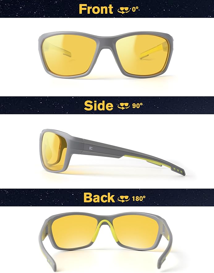BIRCEN Night Vision Glasses for Driving: Running Cycling Sport Night Anti Glare Yellow Glasses for Men Women
