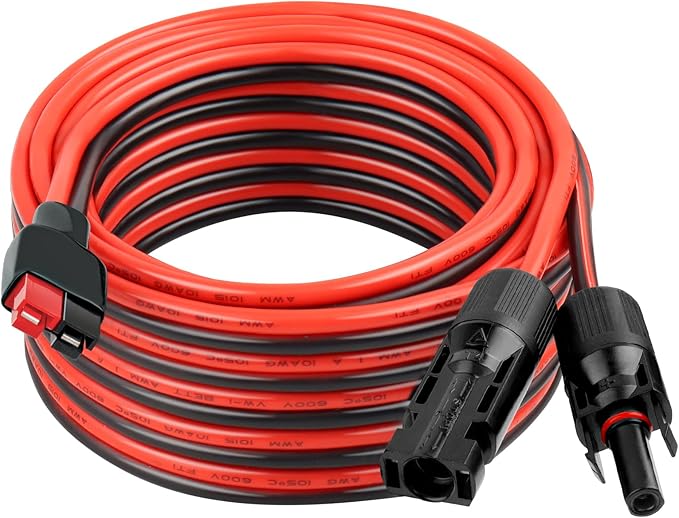 10AWG Solar Panel to Anderson-Style Connector Extension Cable 25FT, Tinned Copper Wire, 600V Rated, High-Temperature Resistance, for Solar Power Systems and Battery Connections