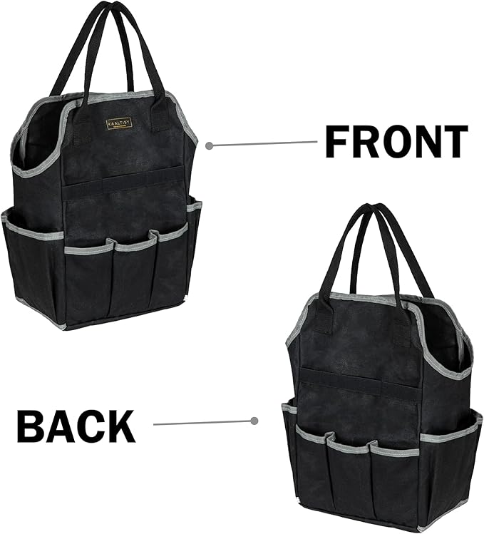 Garden Tool Bag | Heavy-Duty 16oz Waxed Canvas Garden Tool Tote with 8 Pockets | L9.5" x W6" x H15.5" | Tools Storage Bag for Gardeners, Portable Tool Organizer for Garden Essentials