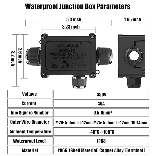 IP68 Waterproof Junction Box, 2 PCS 3 Way Outdoor Electrical Box with Terminal Block and Screwdriver, Plastic Cable Connector for Landscape Lighting and Garden Lights