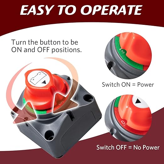 Battery Disconnect Switch, 12V-48V Battery Cut Off Switch (On/Off) for Marine, Boat, Camper, RV, Truck, Trailer Vehicles (2 Pack), Upgraded