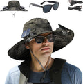 Fishing Hats with Sunglasses, Wide Brim Sun Hat with 2 Solar Fan, USB & Solar Powered Fishing Hats, Solar Fan Hats UPF 50+