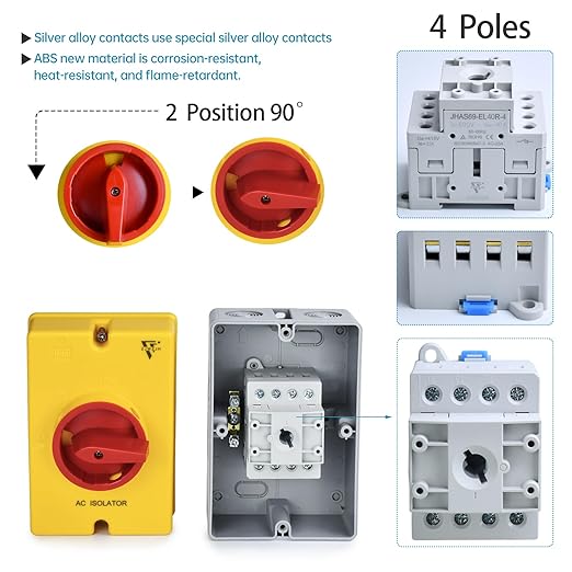 40 Amp Isolator Switch AC 690V IP66 Waterproof Isolation PV Disconnect Switch On Off Rotary Switch 4 Pole 4-Ways