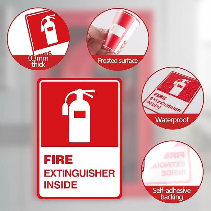 2 PCS Fire Extinguisher Inside Sign Stickers,Self Adhesive Vinyl Safety Label Waterproof, Fade and Scratch Resistant, Suitable for Indoor and Outdoor,Red on White