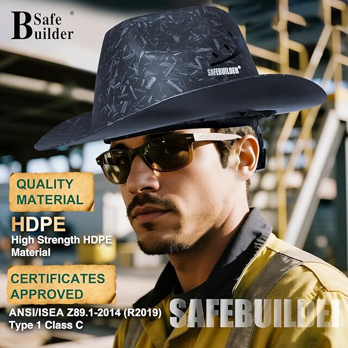 Cowboy Style Hard Hat Class C Safety Helmet Vented Full Brim Hard Hats Work Safety Helmet for Men and Women Outdoor,Industrial,Construction Head Protection- ANSI Approved