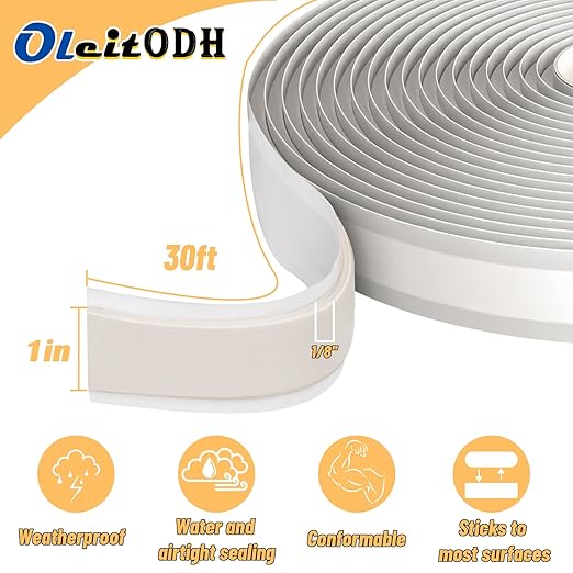 Butyl Seal Putty Tape White1 Inch x 120 Feet(4 Pack),Leak Proof Butal Tape for RV Repair, Window, Boat Sealing, Glass and EDPM Rubber Roof Patching
