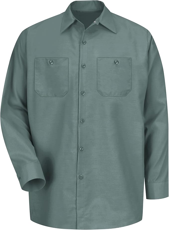 Red Kap Men's Long Sleeve Industrial Work Shirt | Moisture Wicking Button Up, Wrinkle Resistance Fights Fading & Stains