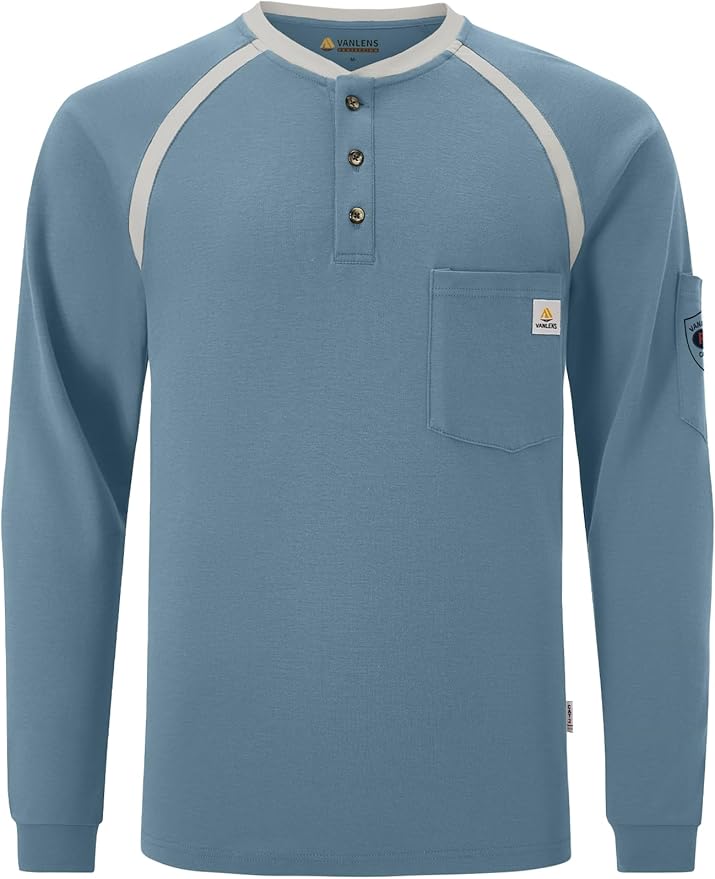 FR Shirts for Men Flame Resistant Shirts 6.5oz Light Weight Long Sleeve Fire Retardant Shirts CAT2/HRC2