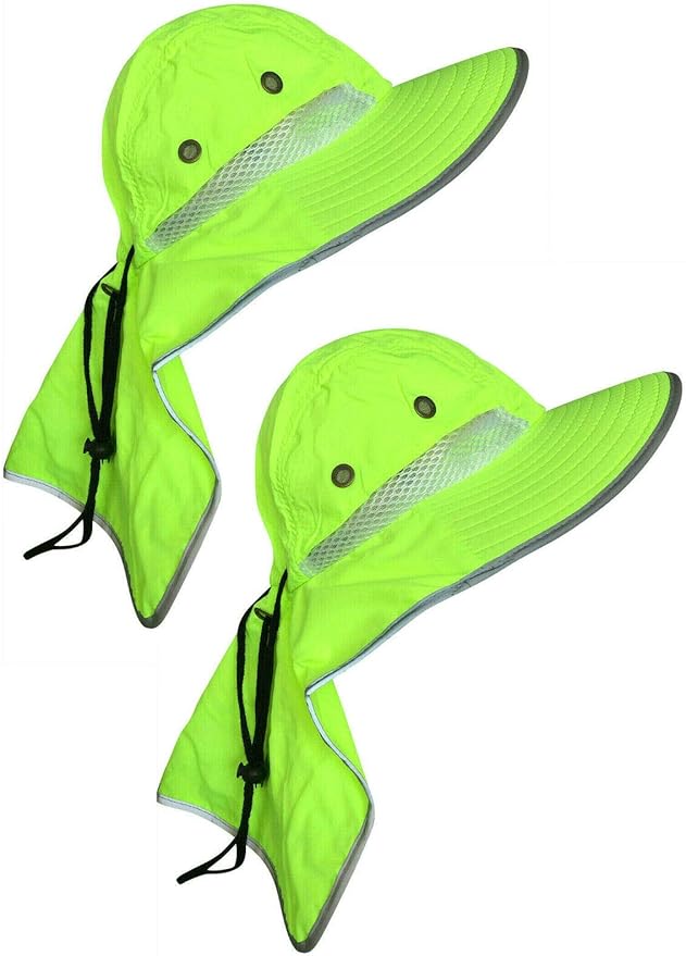 Men High Visibility Sun Hat with Neck Flap Wide Brim Boonie Hat Bucket Cap Packable Adjustable