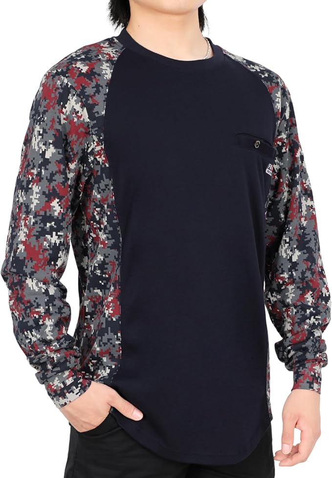 BOCOMAL FR Shirts Crewneck 5.5oz Lightweight Cotton Paisley Camo Two-Tone Flame Resistant Long Sleeve CAT2 Work Shirt