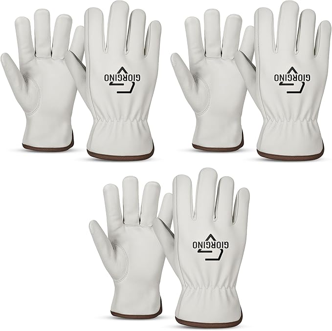 Giorgino Leather Work Gloves Men Heavy Duty Cowhide Driver Gloves Safety Work Gloves for Gardening & Construction